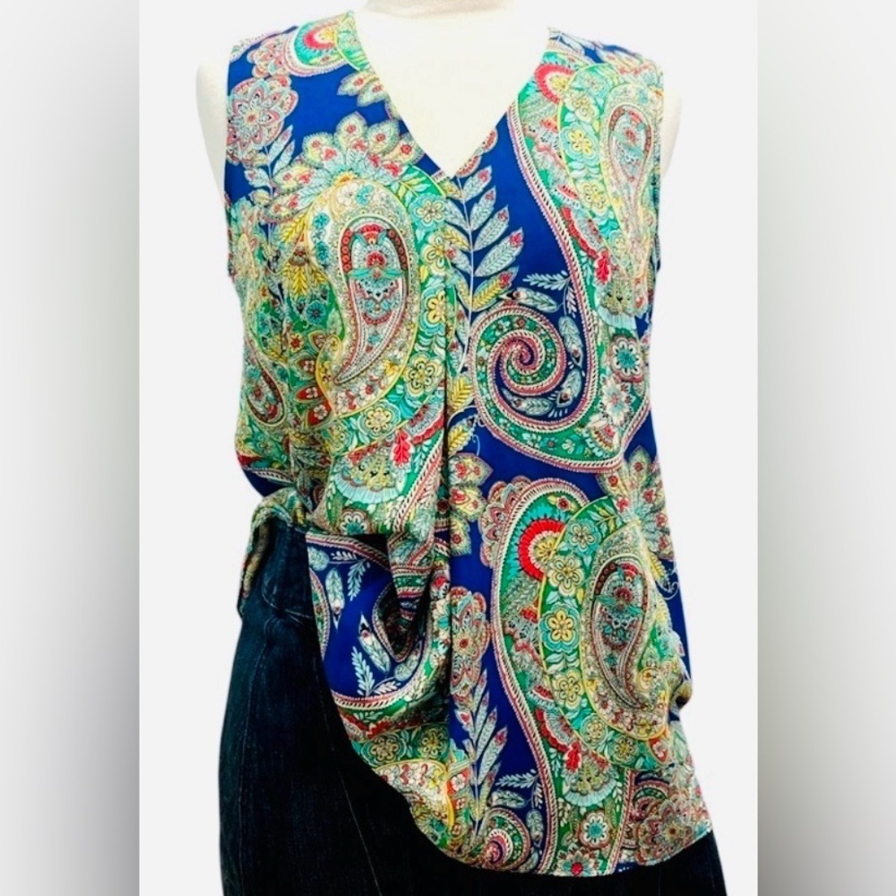 ROSE OLIVE -Asymmetrical Front Blouse Blue and Green